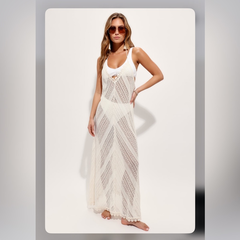 LULUS Seaside Sight Ivory Crochet Halter Swim Cover-Up